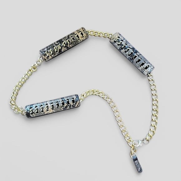 Gold Chain Belt with Leather Snake Print Accents